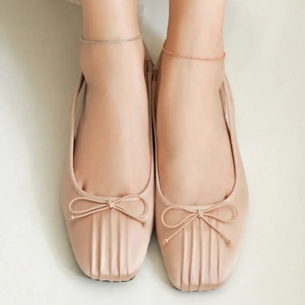ZARA Blush Pink Satin Slingback Ballet Flats Bow Rounded Toe NWT 7.5